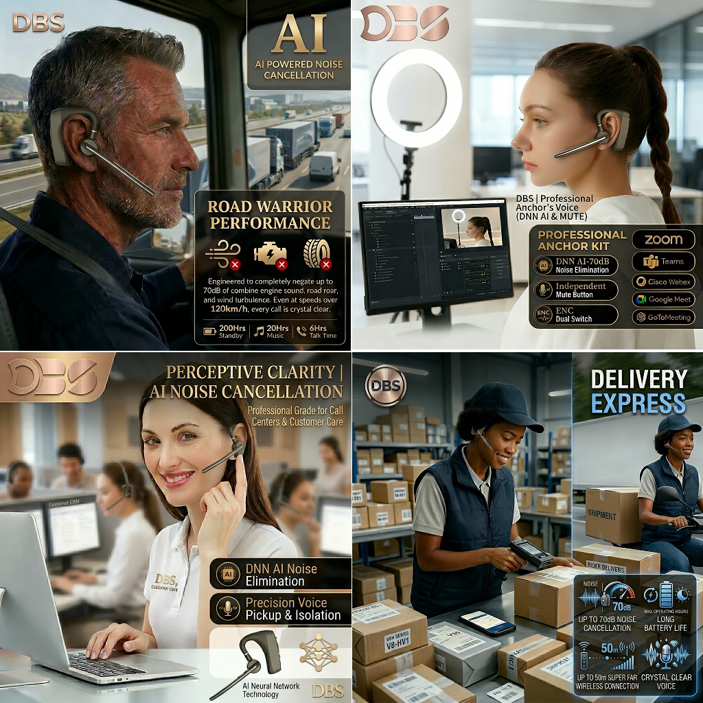 V8H – DNN AI Noise Cancelling Headset | 70dB Depth | 50m Range | Environmental Sound Sharing 7