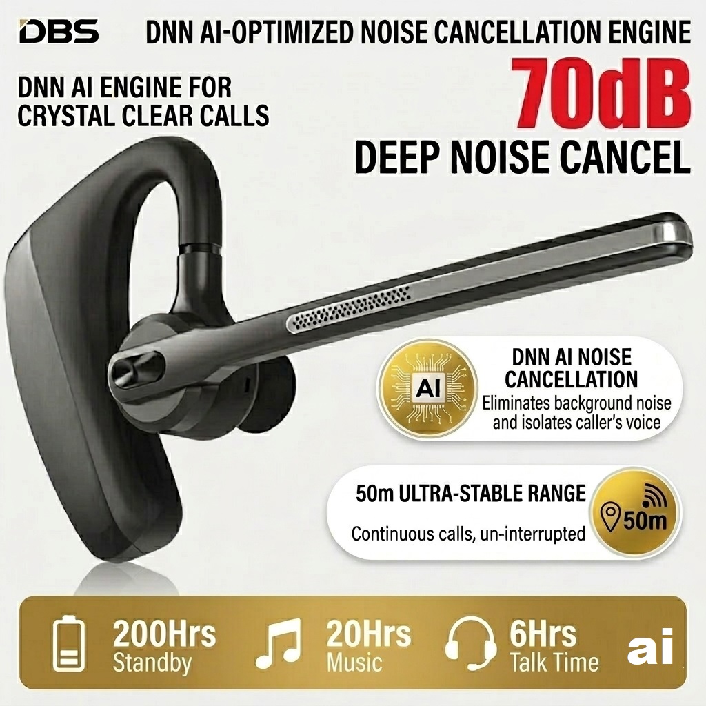 A8H – DNN AI Noise Cancelling Headset | 70dB Depth | 50m Range | Always-On DNN Elimination 8