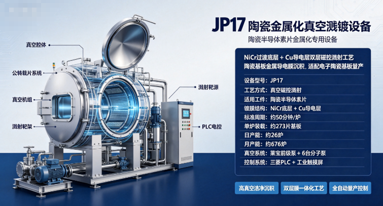 JP17 陶瓷半导体专用真空磁控溅射金属化设备-银代铜镀膜机